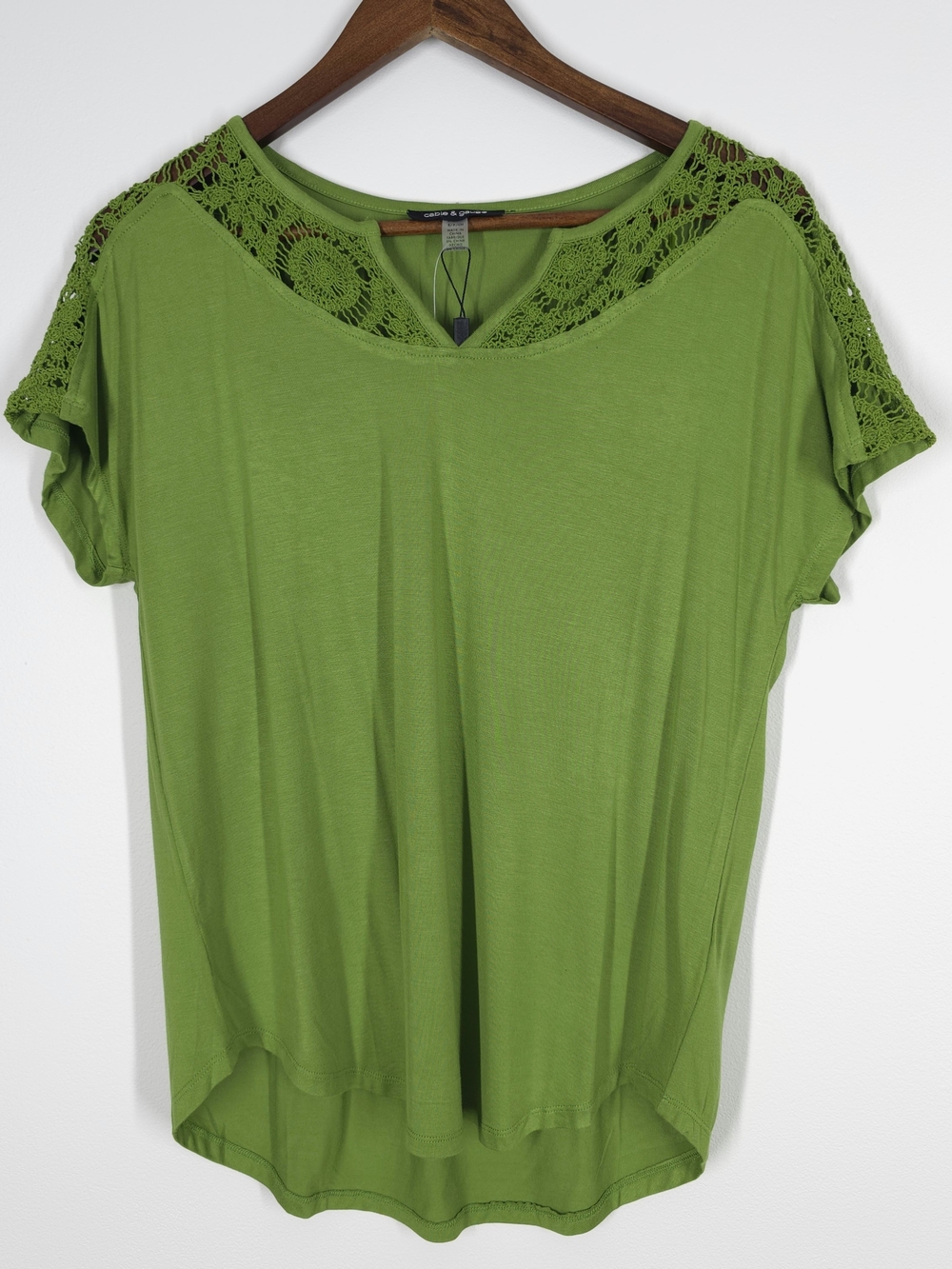 Cable & Gauge Green Crochet Lace Shoulder Top Women’s S NWT